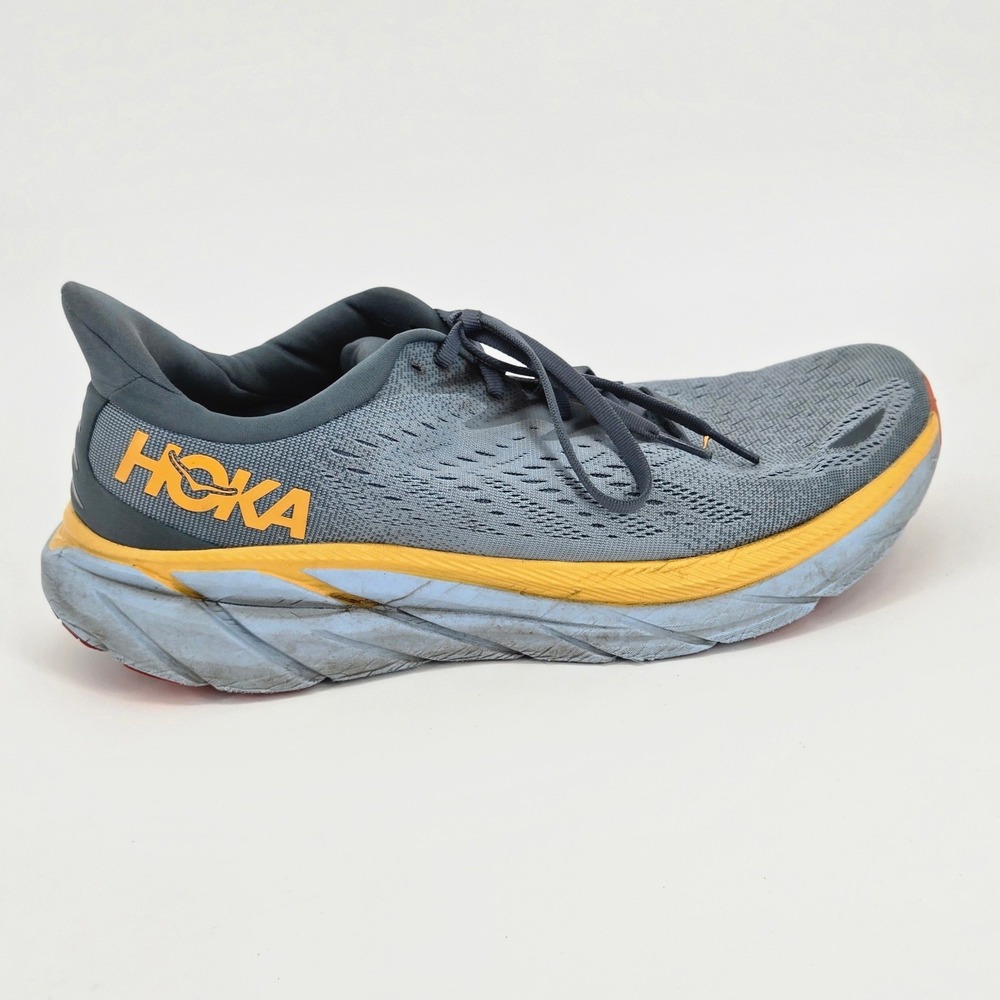 Hoka Clifton 8 Light Grey Orange Accents Mesh Running Shoes Men US 11.5D GUC